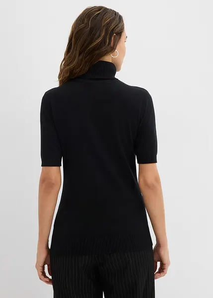 T-shirt oversized à paillettes, col roulé et manches courtes, noir