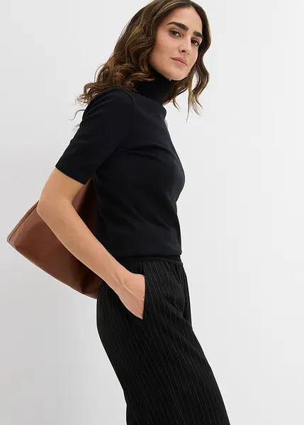 Pull Vintage Marron à Manches Courtes Et Col Roulé - Taille XS - Maille - Occasion En Très Bon état