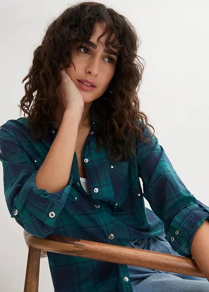 Petite Chemise Femme Roper, Boutons Pression, Motif Diamant Bleu Et Vert - Occasion