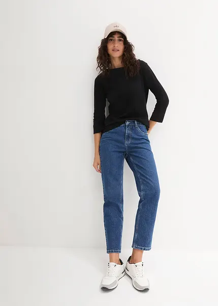 T-shirt Coton Noir Manches Longues - Taille 44 (42/44) - Encolure En Goutte Satinée - Neuf Sans étiquette