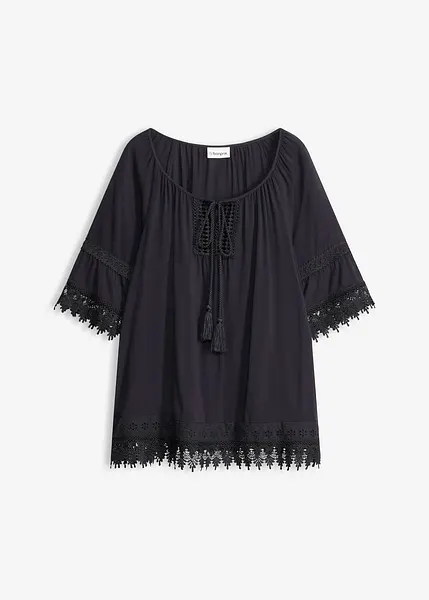 Tunique Volants Dentelles Taupe - Taille 38/40, Occasion Très Bon état, Style Romantique