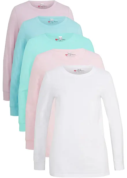 Lot de 5 T-shirts longs à col rond, manches longues