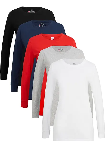 Lot de 5 T-shirts longs à col rond, manches longues