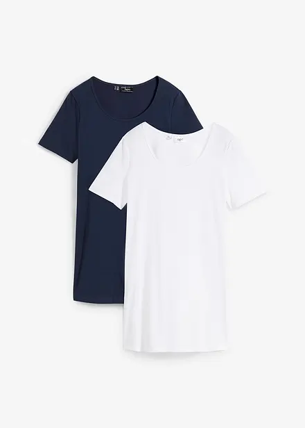 Lot de 2 T-shirts longs basiques, manches courtes