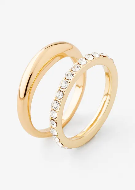 Set de 2 bagues serties de pierres décoratives en verre