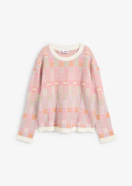 Pull col rond avec motif à carreaux