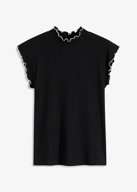 T-shirt côtelé avec finitions ondulées