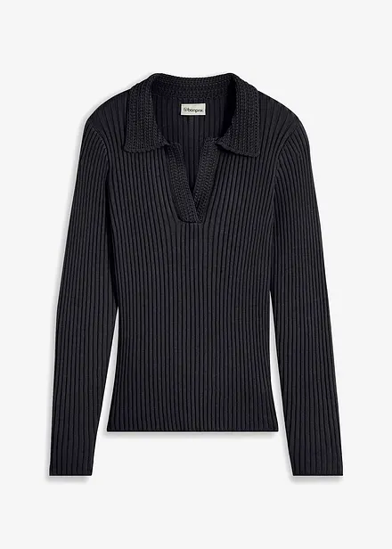 Pull en fine maille à col polo contrastant