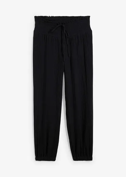 Pantalon en gaze de coton avec ceinture smockée