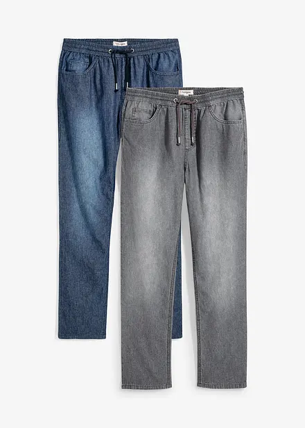 Lot de 2 jeans classiques d&rsquo;&eacute;t&eacute; &agrave; taille &eacute;lastiqu&eacute;e