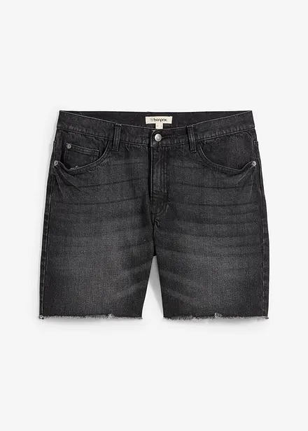Bermuda en jean extensible &agrave; finitions effiloch&eacute;es, loose