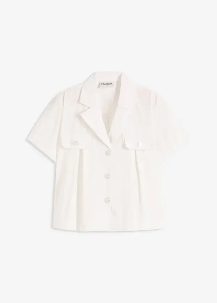 Chemisier cropped à manches courtes en popeline de coton