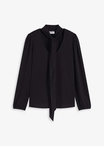 T-shirt manches longues texturé à lavallière amovible