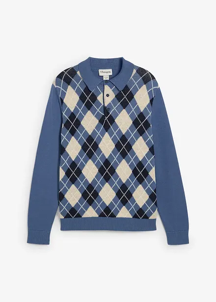 Pull polo à losanges 100% coton
