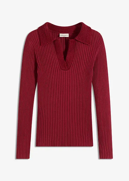 Pull en fine maille à col polo contrastant