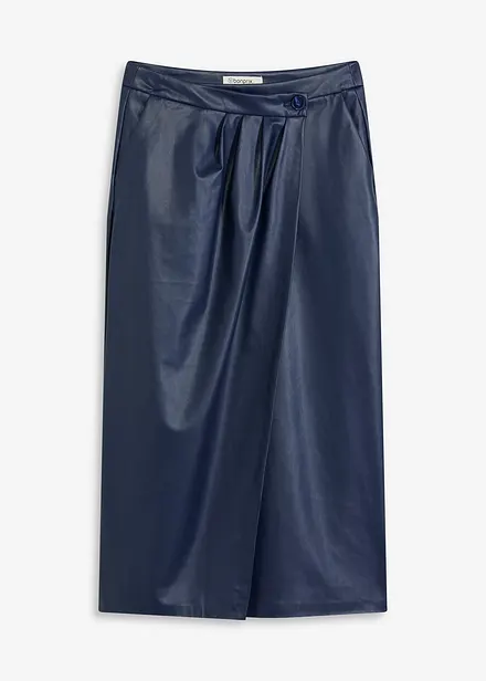 Jupe portefeuille enduite, longueur midi