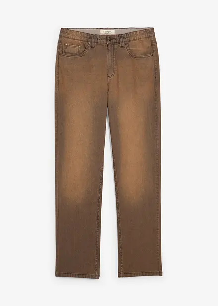 Jean extensible classique à taille élastiquée, toile légère avec délavage vintage