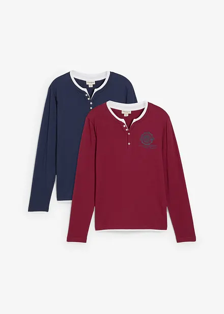 Lot de 2 T-shirts col tunisien à manches longues