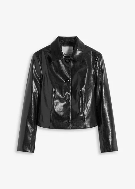 Veste enduite raccourcie à effet croco brillant