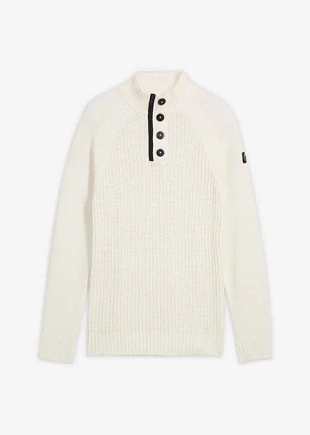 Pull texturé en coton majoritaire à col montant