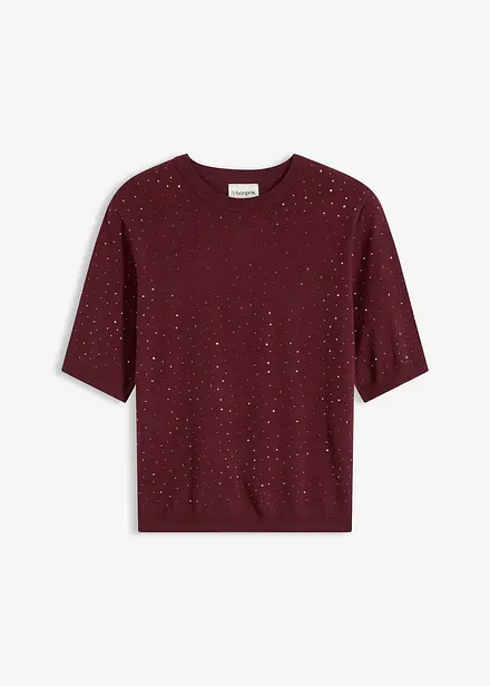 Pull manches coudes en fine maille avec strass