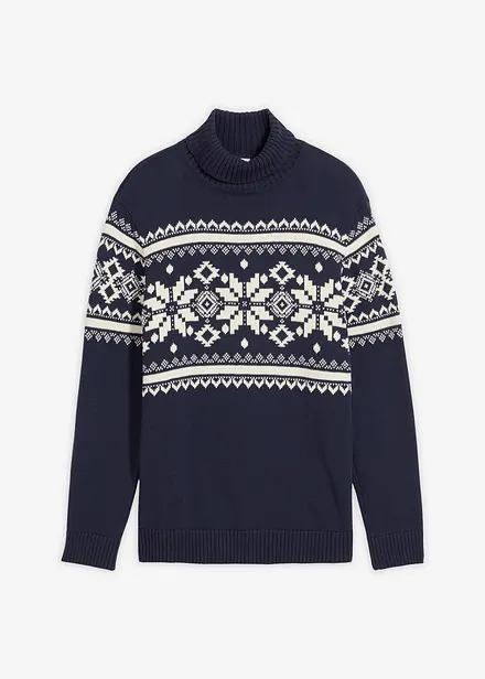 Pull col roulé à motif norvégien, 100% coton