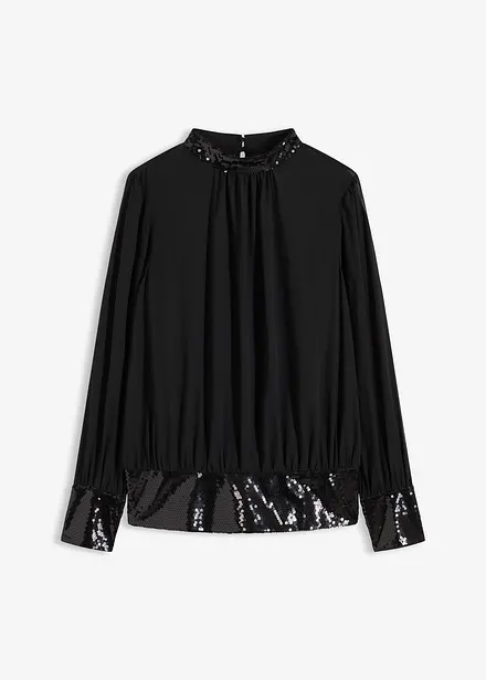 Blouse en tulle fin avec empiècements à sequins