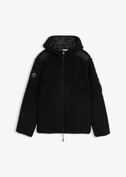 Veste en sherpa avec empi&egrave;cement mesh et capuche