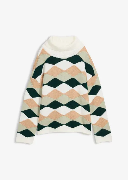 Pull col roulé à motif graphique