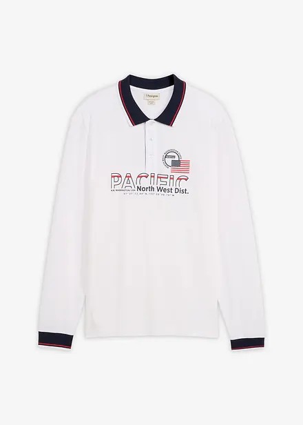 Polo manches longues en maille piqu&eacute;e 100% coton