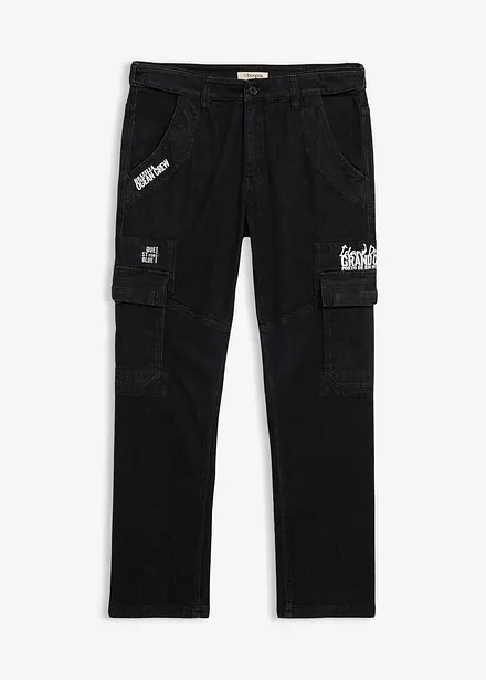 Jean cargo extensible loose taille &eacute;lastiqu&eacute;e, droit