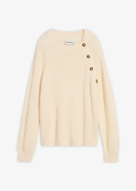 Pull en grosse maille avec patte de boutonnage