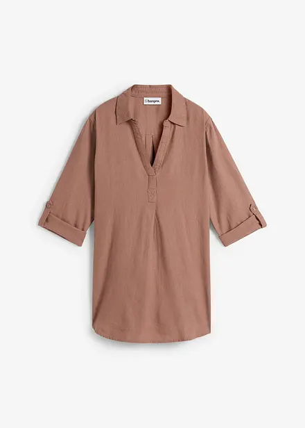 Blouse en lin m&eacute;lang&eacute;, manches 3/4