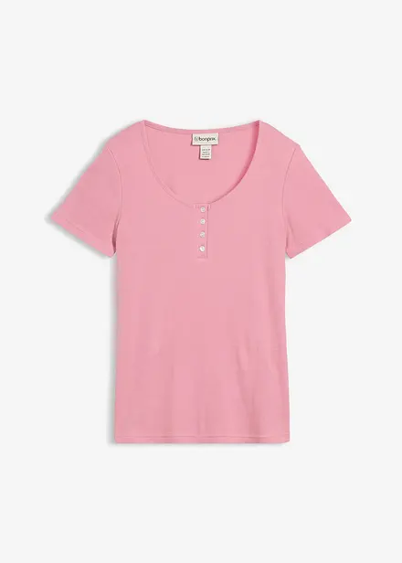 T-shirt col tunisien, 100% coton