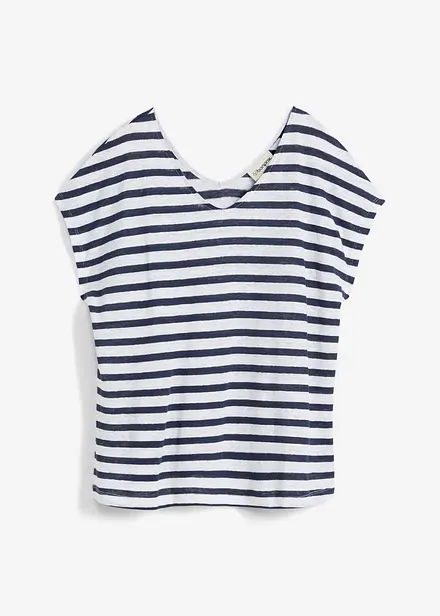 T-shirt 100% lin &agrave; manches chauve-souris