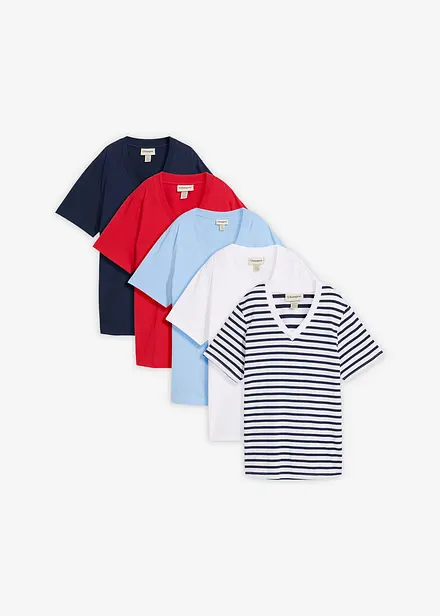 Lot de 5 T-shirts longs et amples &agrave; col V
