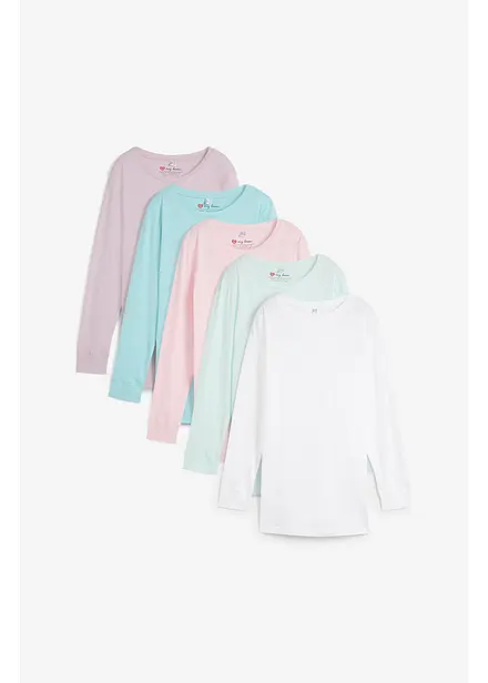 Lot de 5 T-shirts longs &agrave; col rond, manches longues
