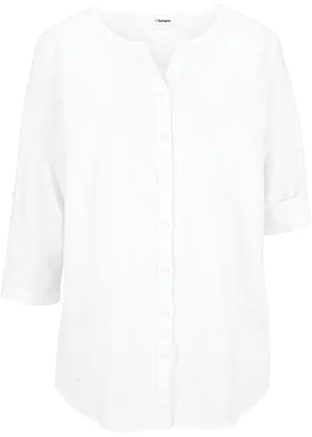 Chemisier en lin m&eacute;lang&eacute;, manches 3/4