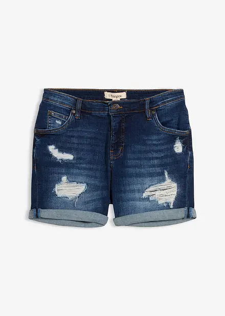 Short en jean taille mi-haute &agrave; effets d&eacute;chir&eacute;s