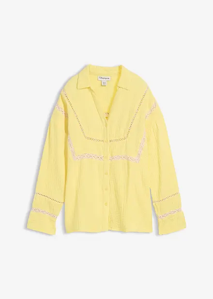 Blouse en gaze de coton avec empi&egrave;cements de dentelle
