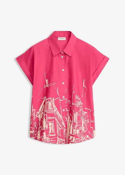 Chemisier manches courtes oversize en popeline de coton