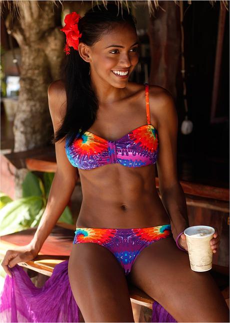 Bikini bandeau, RAINBOW, orange/multicolore