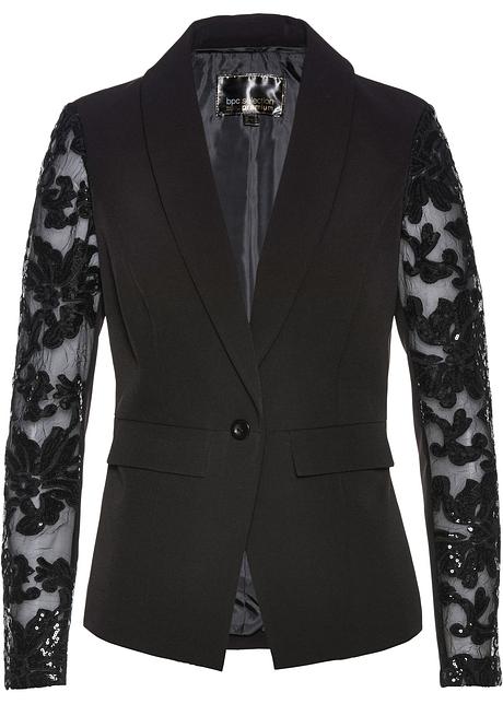 Femme avec manches dentelle noir en Blazer 1gq68X