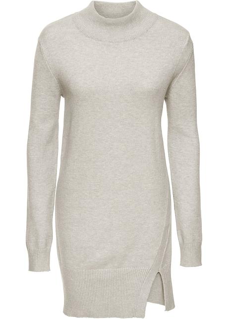 Pull chic à col montant beige chiné pull homme avec dessin,Pull long avec fente,BODYFLIRT