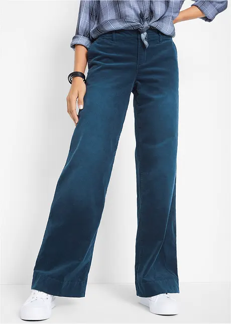 Pantalon large en velours côtelé tendance - bleu foncé used, classique