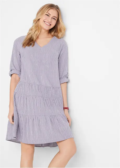 Robe-chemise courte finement côtelée, manches 3/4, bonprix