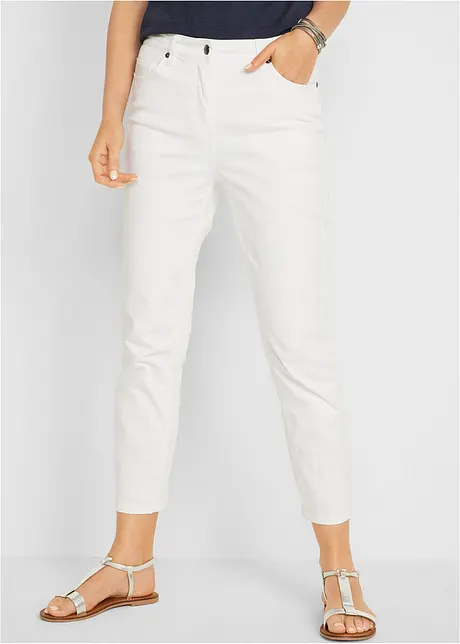 Pantalon slim extensible, style 5 poches, raccourci - blanc