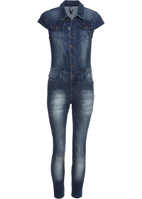 Combipantalon en jean à boutons - bleu foncé denim