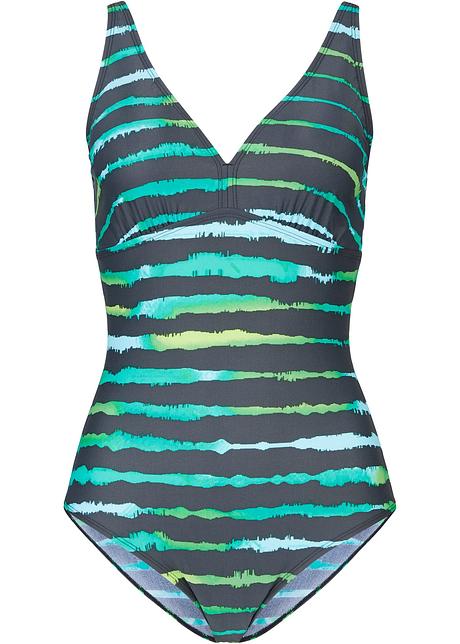 Maillot 1 pièce sculptant mode avec coques souples amovibles -  gris/vert/jaune imprimé
