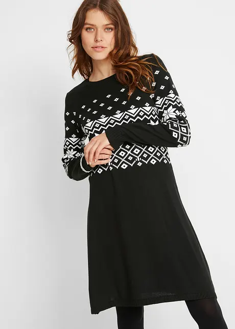 Robe en maille évasée à motif norvégien, bonprix